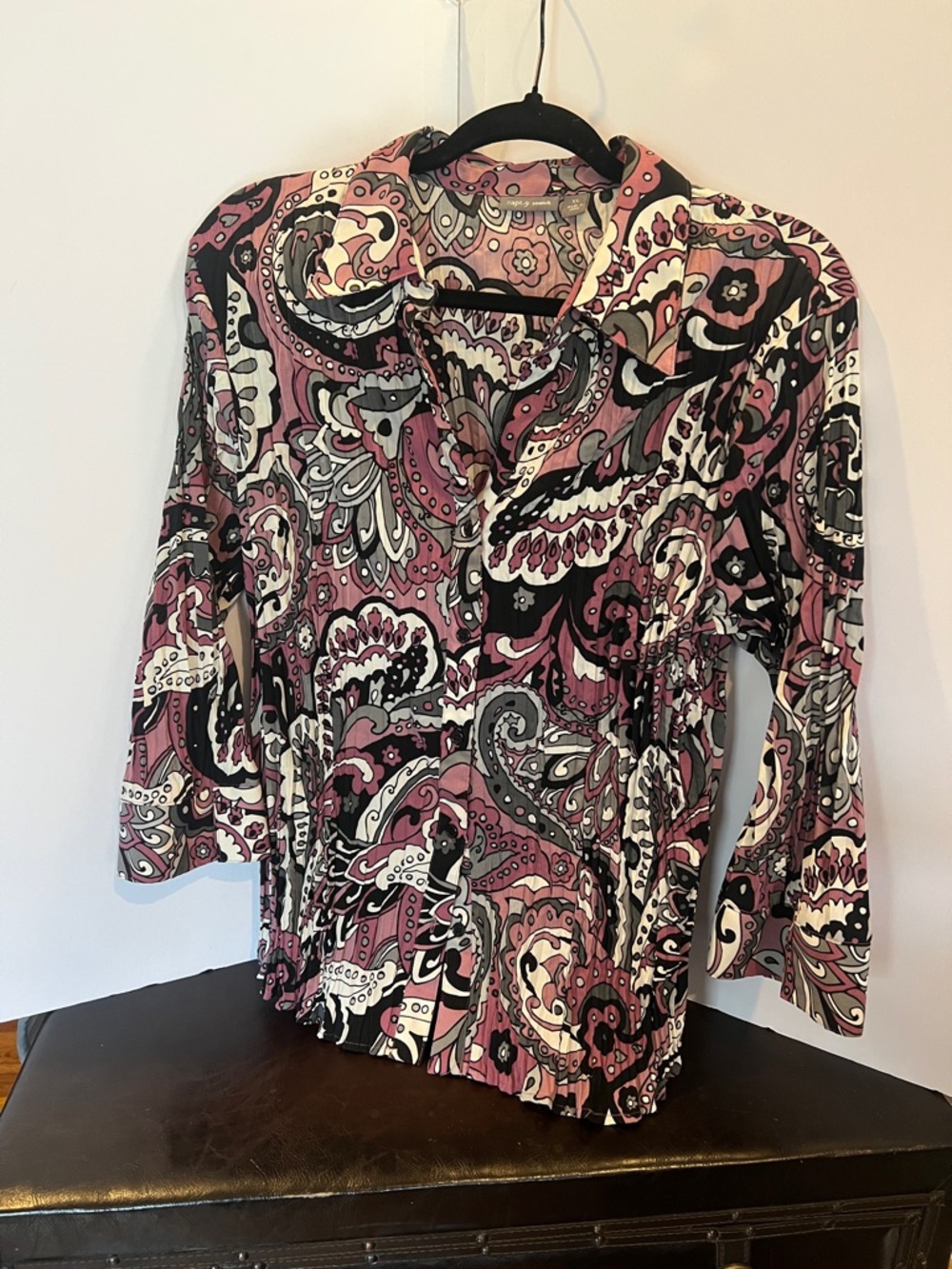 Apt. 9 Pink and Black Paisley Button-Down Blouse